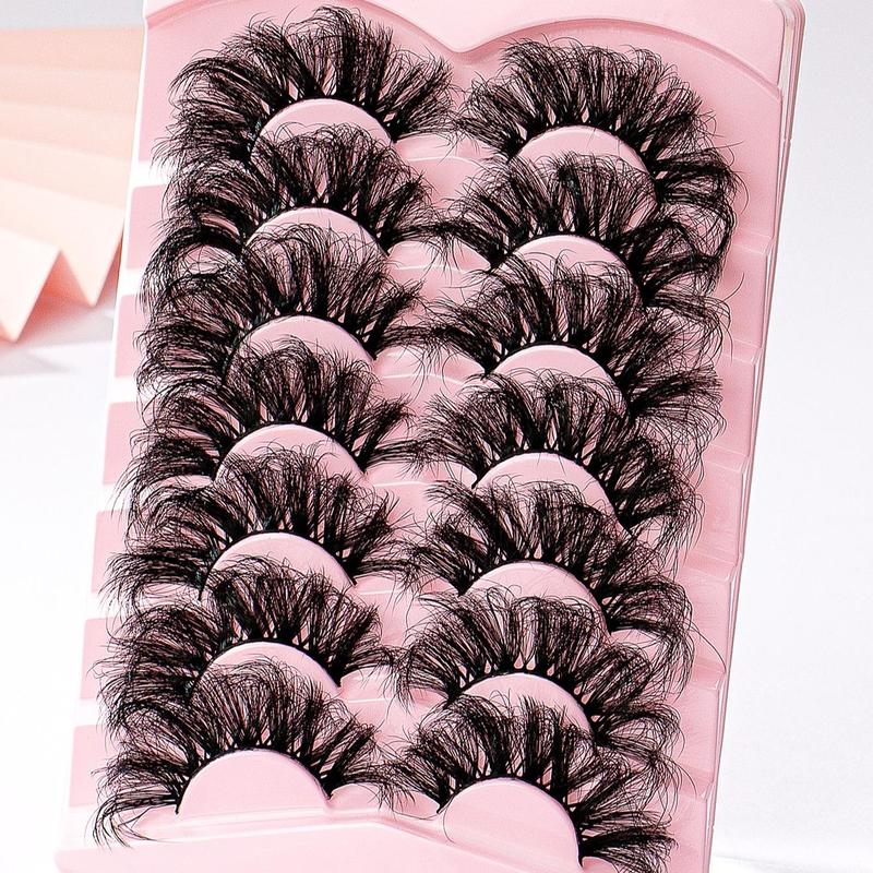 25mm D Curl False Eyelashes, 7 Pairs set Natural Curling Faux Cluster Eyelashes for Lashes Extensions, Thick False Eyelashes for Women and Girls Eye Makeup Enhancement