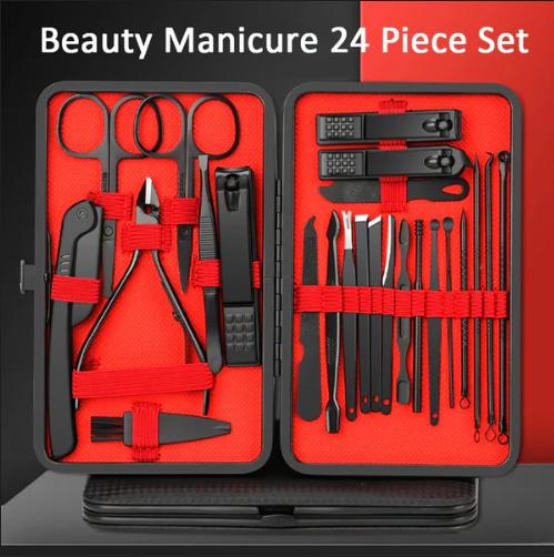 7 10 12 18 20 24PCS Set Professional Manicure Set Kits Stainless Steel Fingernail Toenail Clippers Set with Leather Portable Nail Care Applicator