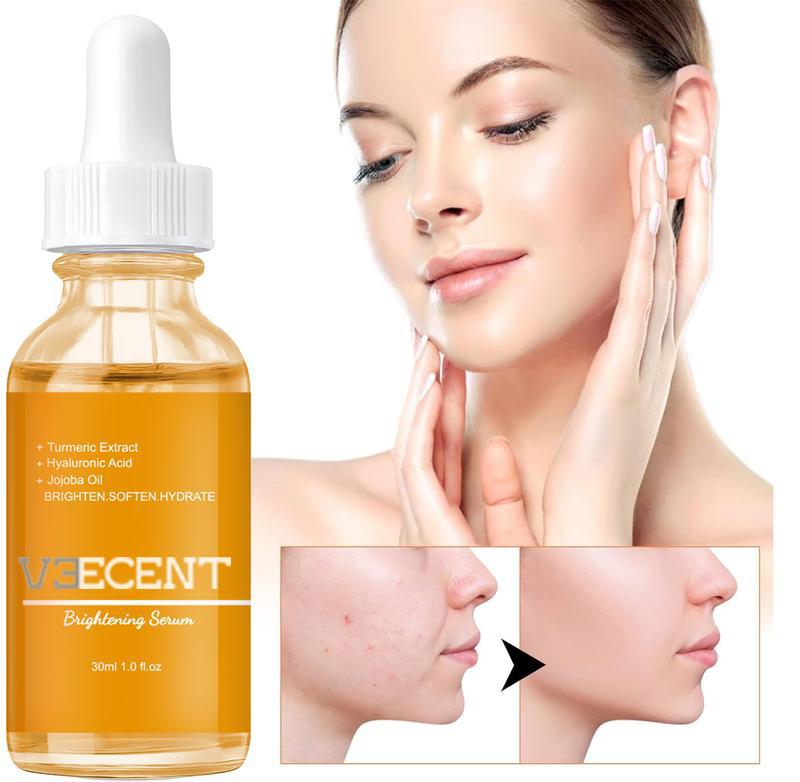 NEW-Veecent Brightening Turmeric Hyaluronic Acid Serum-Brighten +Turmeric and Kojic Cleansing Pads Daily Gentle Cleanser Cosmetic