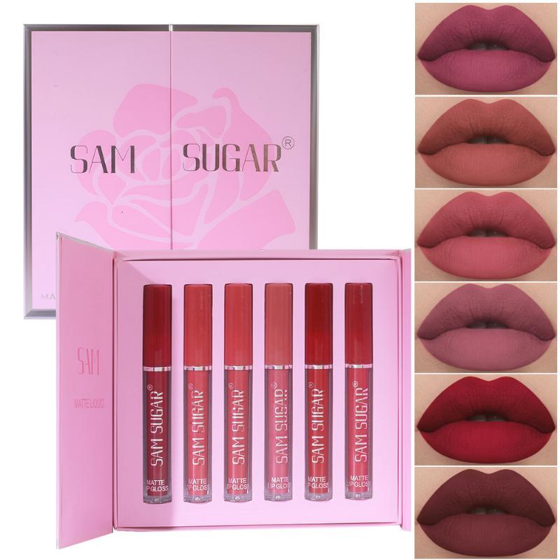 Long Lasting Matte Liquid Lipstick Set, 6 Counts box Waterproof Non-stick Cup  Lip Gloss, Suitable for Women and Girls Daily Use, Lip Makeup Accessories