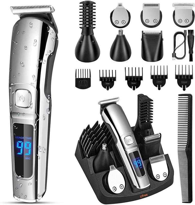 Cordless Hair Clipper Kit – Hair Trimmer for Men, Sharp Blades, LED Display, 15 Guide Combs, Travel