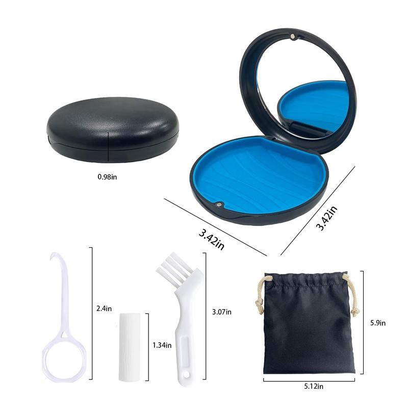 Keep Your Retainer Safe with This Retainer Case! Aligner Case with Mirror. Round Retainer Holder with Aligner Remover Tool, Chew & Brush, and Rope Bag Sets. Black Shell with Blue Silicone. A TikTok-Favored Dental Accessory.