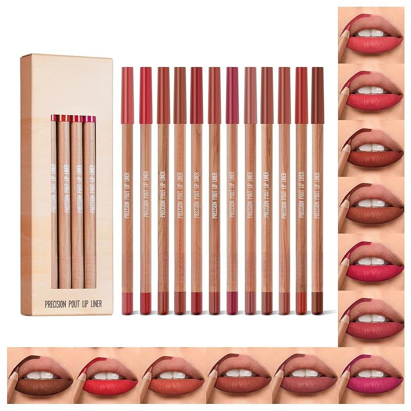 Trending Lip Liner Set! 12 Pieces of Lip Liners in Natural Oak Brown Pink Red Series. Smooth Texture and Highly Pigmented for a Stunning Lip Makeup. These pencils are essential for creating defined and beautiful lips. A Beauty Must-Have for 2024.