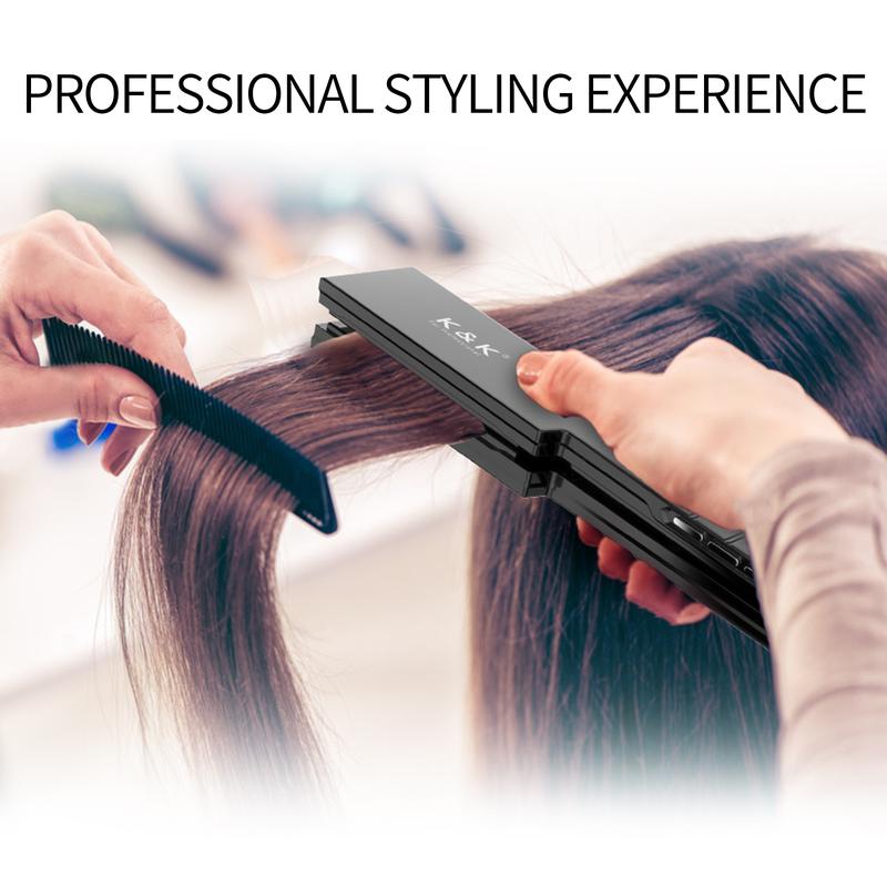 Professional Wide Titanium K&K Flat Iron 1.75 Inch Hair Straightener for Straight and Curly Hair