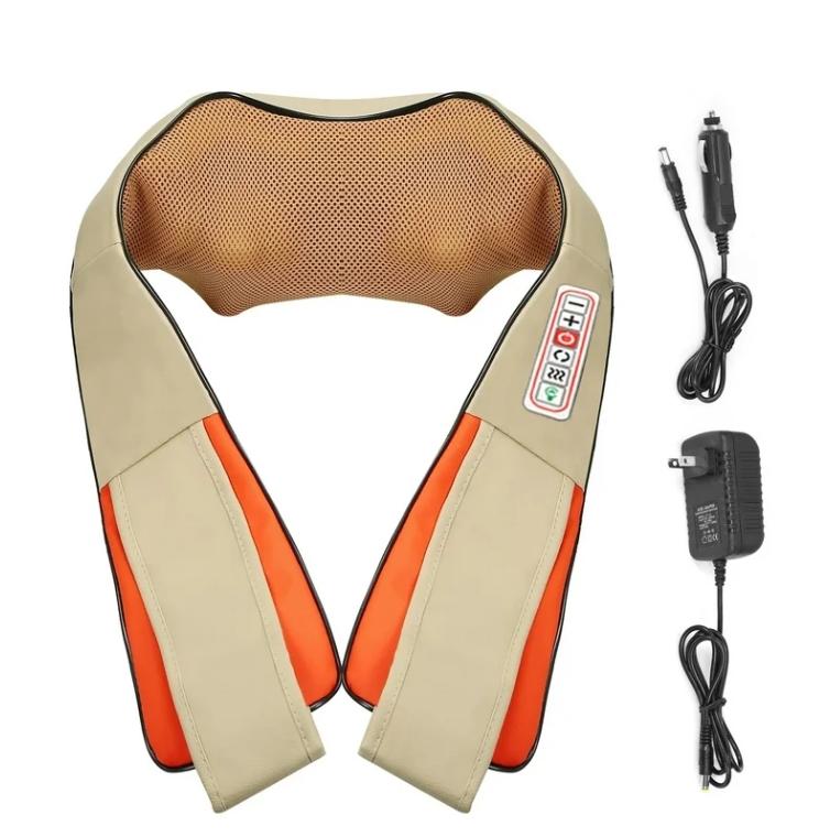 Shiatsu Back Massager,Deep Shiatsu Neck and Shoulder Massager, Foot Massager,3D Kneading Massage Pillow,Kneading Massage Pillow with in Beige and Orange