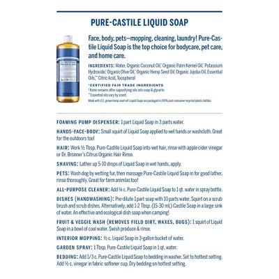 Dr. Bronner's 18-In-1 Hemp Pure-Castile Liquid Soap - Peppermint - 32 fl oz Body Care Cleanser Organic Scent Clear Foaming Smooth Synthetic Comfort