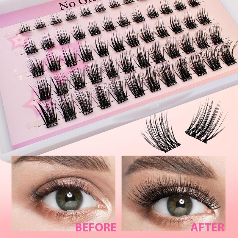 Self Adhesive Eyelashes, 60pcs set Natural Look Eyelash Extensions with Eyelash Curler, Eye Makeup Product for Women & Girls