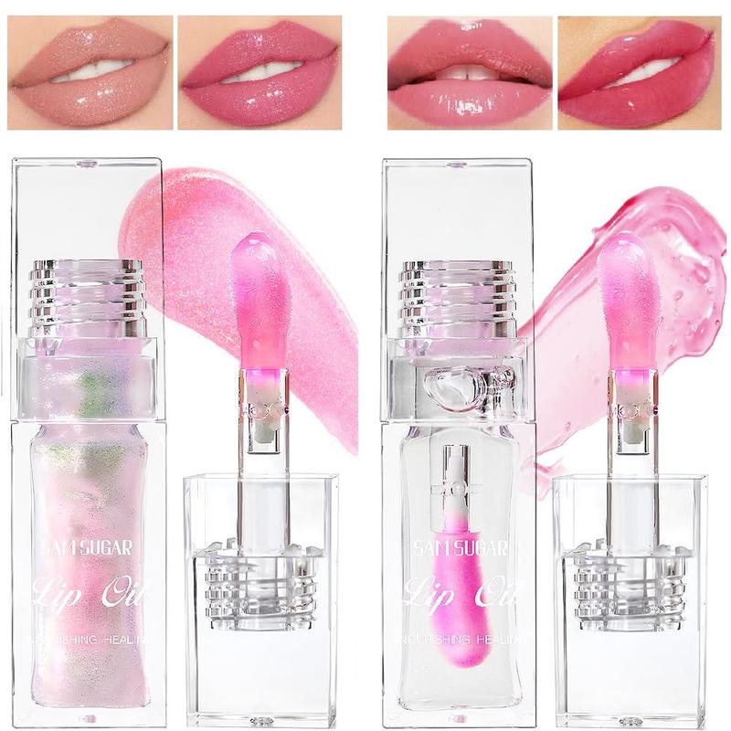 2 Pcs Magic Color Changing Lip Oil,Moisturizing Lip CareNon-Sticky Tinted Lip Oil, Fresh Texture Lip Glow Oil. (Color Changing Lip Oil & Pearlescent Color Changing)