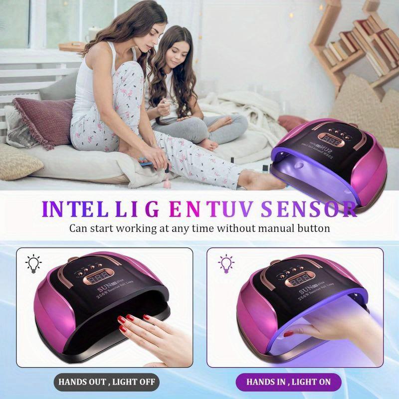 Professional 256W High-Power UV LED Nail Lamp - Four Timing Settings, Automatic Sensor, and Advanced Nail Art Curing Technology for Salon-Quality Results at Home