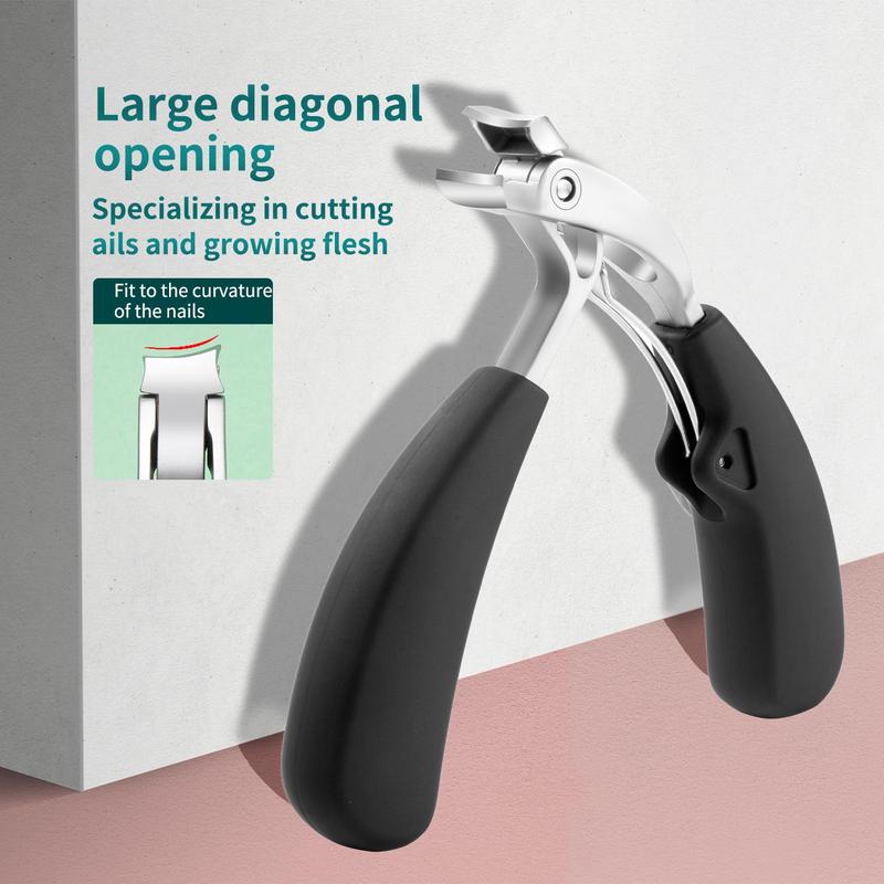 Stainless Steel Fingernail Clipper, Large Opening Nail Scissors for Thick Nails, Long Handle with Inclined Arc Blade, Precision Trimming for Men's Toenails