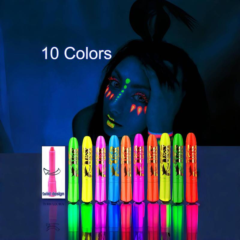 Neon Face Paint Marker Pen, 10pcs box Long Lasting Fluorescent Body Paint Marker Pen, Body Makeup Tool for Women & Girls