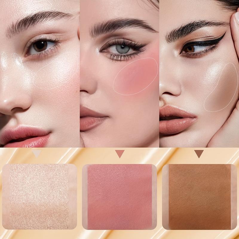 3Pcs Contour Stick,Blush Stick,Highlighter Stick, Bronzer Stick,3 Pcs Cream Contour Kit With Brush For A Flawless Look Contour Stick Makeup Non-Greasy Waterproof, Long-lasting Fair-Medium