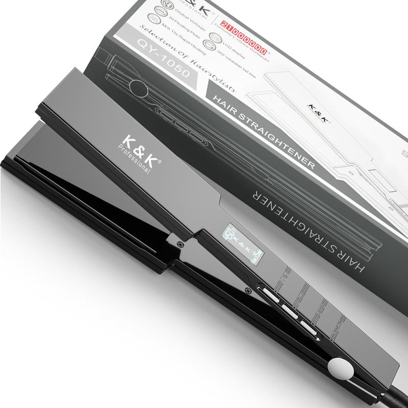 Professional Wide Titanium K&K Flat Iron 1.75 Inch Hair Straightener for Straight and Curly Hair