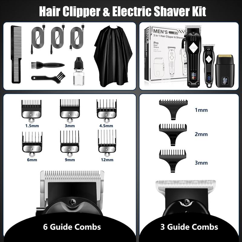 Professional Hair Clippers for Men, 3 in1 Hair Trimmer Beard Trimmer Electric Shavers for Men, Cordless Trimmers Kit, Men's Grooming , BarberClippers, Back to School Trimmers for Men, Gift For Halloween & Christmas & Fall,Winter Gift