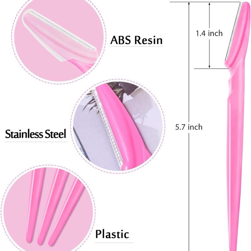 2 Pcs Eyebrow Razors, Face Razors Multipurpose, Exfoliating Dermaplaning Tools, Eyebrow Trimmers Shaver with Safety Cover, Facial Hair Removal for Women Men Body Use (Pink)