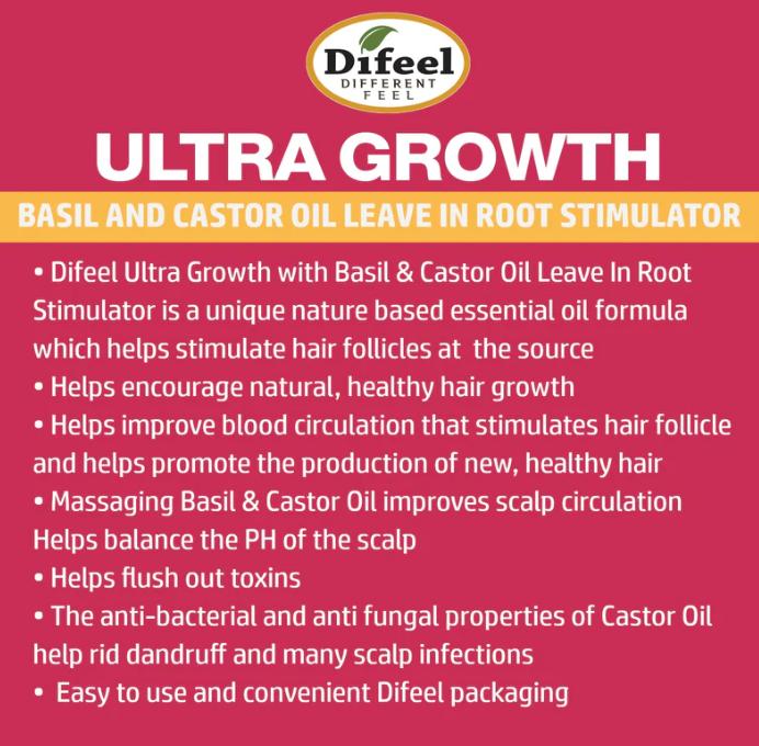 Difeel Ultral Growth With Basil & Castor Oil Leave-In Root Stimulator 2.5oz