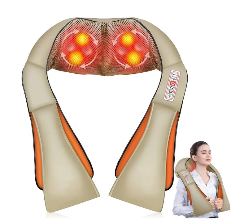 Shiatsu Back Massager,Deep Shiatsu Neck and Shoulder Massager, Foot Massager,3D Kneading Massage Pillow,Kneading Massage Pillow with in Beige and Orange