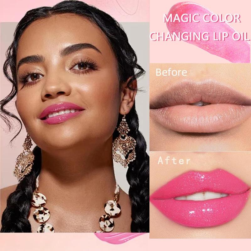 2024 New Boss Up Color Changing Lip Oil PH，Warm Change Glitter Lip Gloss，Upgraded Magic Big Brush Color Changing Lip Oil，Long Lasting Nourishing Lip Glow Oil Non-sticky Primer Lip Tint Crystal Glossy