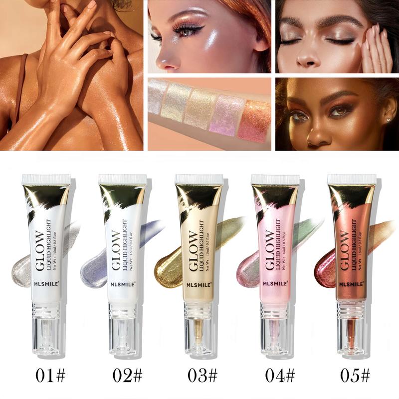 Long Lasting Liquid Highlighter Stick, 5 Counts Multi-purpose Shimmering Highlighter Stick for Face, Body, Makeup Accessories for Women & Girls