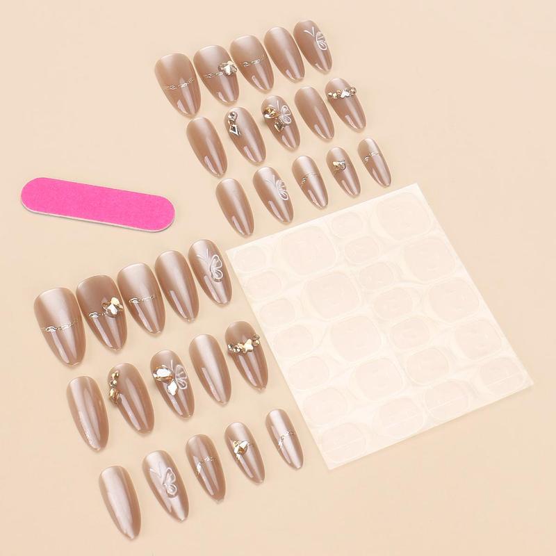 Butterfly Pattern Almond Fake Nail, 30pcs set Glossy Fashion Press on Nails for Women & Girls DIY Nail Art, Elegant Stick on Nails Kit