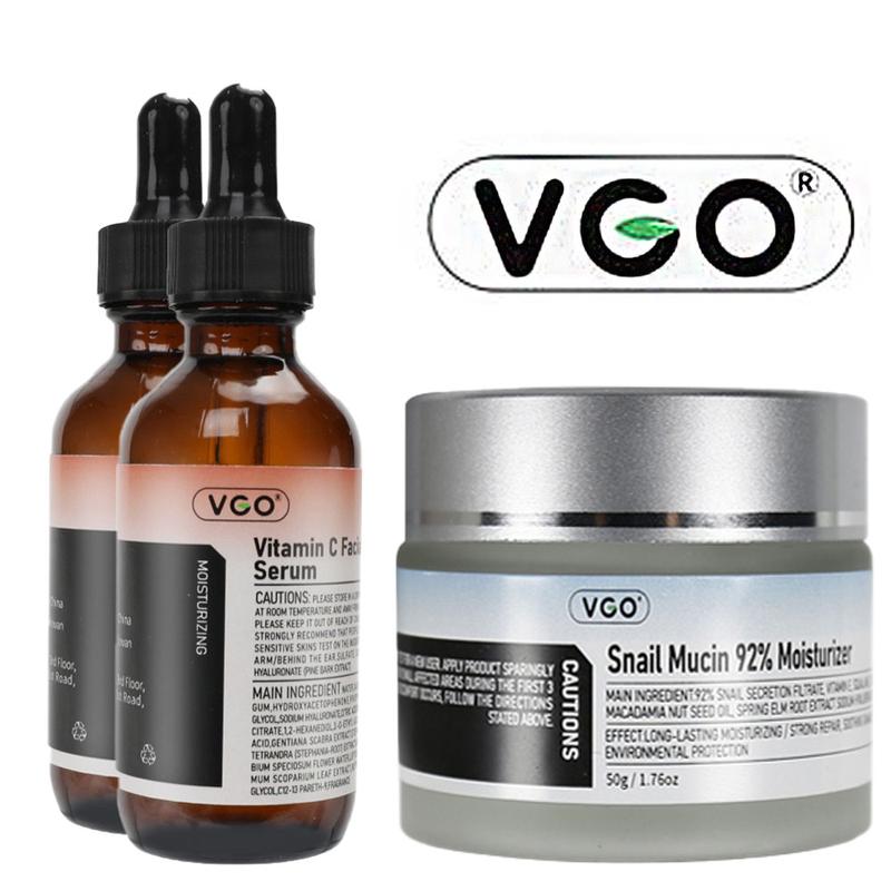 VGO Vitamin C Facial Serum 30ml 60ml and Snail Mucin 92% Moisturizering Facial Skin Care Kits For all Skin Types Repair Set Daily Men And Women