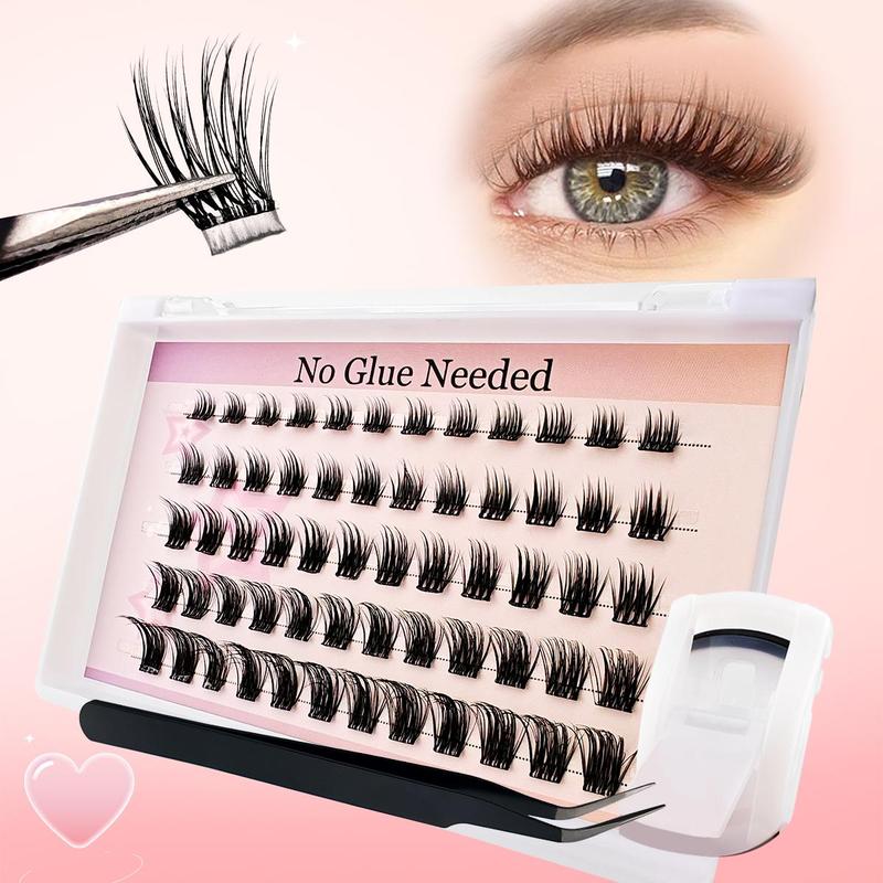 Self Adhesive Eyelashes, 60pcs set Natural Look Eyelash Extensions with Eyelash Curler, Eye Makeup Product for Women & Girls