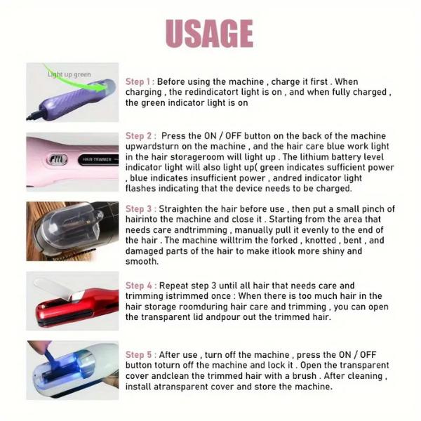 Portable Professional 2-in-1 Hair Straightener and Cordless Split End Remover, Charging Battery, 5 Stylish Eye Catching Colors Available