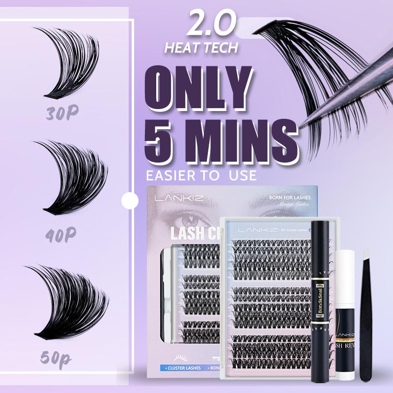 Lankiz 30p 40p 50p DIY Eyelash Extensions Kit with 280 pcs Durable & Soft Individual Lash Clusters, Beginners Friendly Eyelashes Cosmetic Makeup