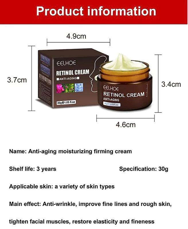 EELHOE Retinol Cream Anti-Aging Wrinkles Brightening Skin Moisturizing Facial Skin Skin Care Cream Firming and Lifting, Essence, with Hyaluronic Acid Vitamin E Hexapeptide, Anti Aging, Revitalizing, Anti-Wrinkle Facial Moisturizer Skin Repair Hydrate