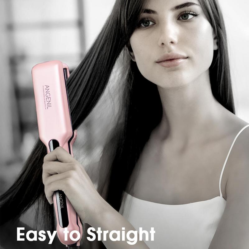 Professional Portable Dual Voltage Ceramic Hair Straightener, 1 Set  Wide Flat Iron for Thick Hair, Fast Straightening Styling Tool