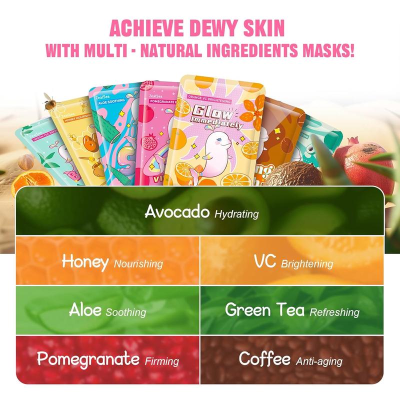 7 Pack Face Masks Skincare with Natural Ingredients for All Skin Types - Birthday Party Spa Gift for Kids Teens Girls - Comfort, Skin Repair