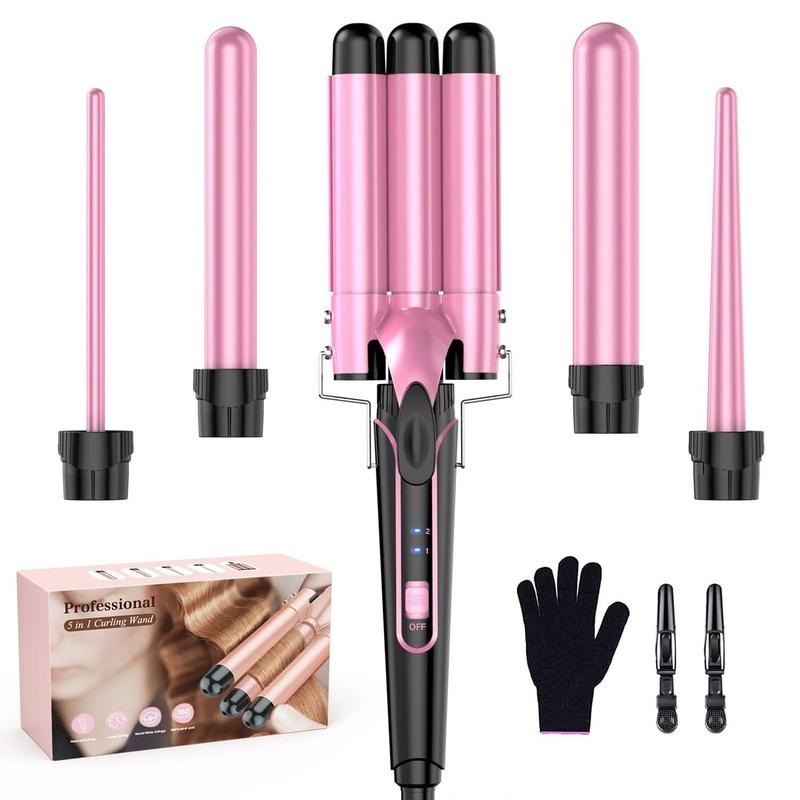 5 in 1 Hair Curler Set, Hair Curler & Gloves & Hair Clips, Fast Heating Curling Wand, Professional Hair Curling Iron Tool for Women