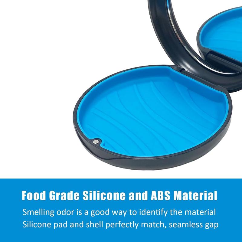 Keep Your Retainer Safe with This Retainer Case! Aligner Case with Mirror. Round Retainer Holder with Aligner Remover Tool, Chew & Brush, and Rope Bag Sets. Black Shell with Blue Silicone. A TikTok-Favored Dental Accessory.