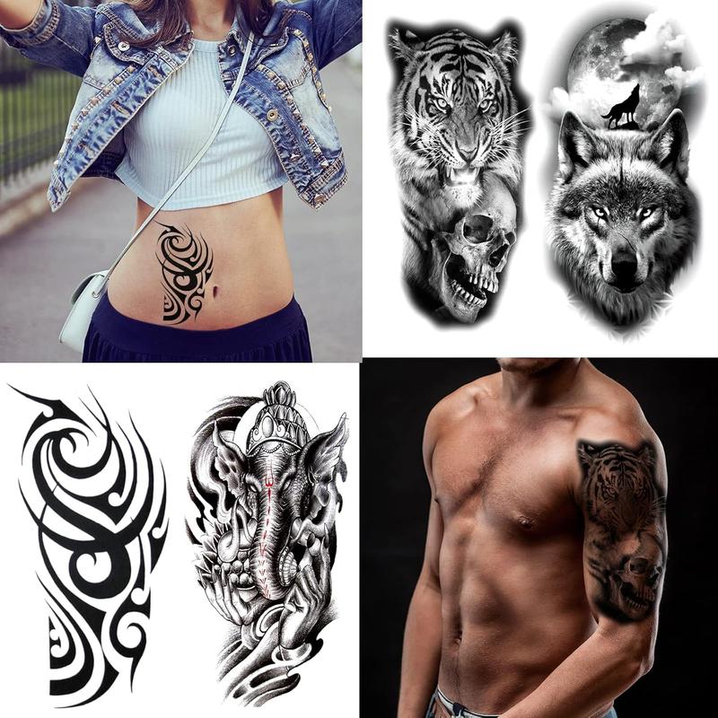 80 Sheets Temporary Tattoos Stickers, Fake Body Arm Chest Shoulder Tattoos for Men and Women,  Temporary Tattoos Black Fake Skull Skeleton Tattoos for Cosplay tattoo sticker fake  tattoos sheet temporary