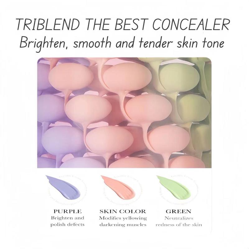 Color Correcting Facial Concealer Cream, 1 Count Makeup Tricolor Tinted Moisturizer, Skin Tone Correcting and Brightening Primer Makeup