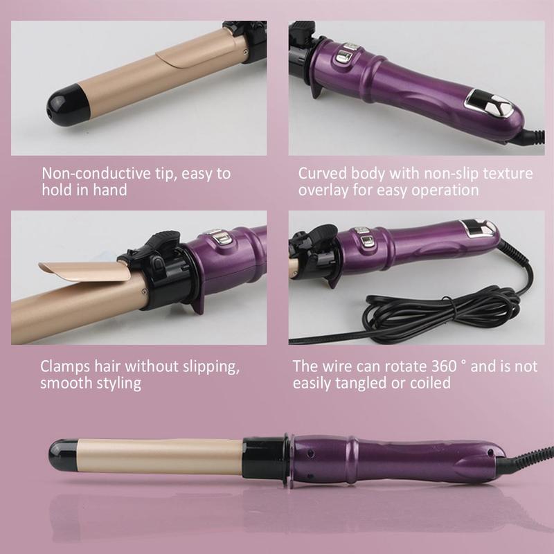 Rotating Curling Iron, 1.1 Inch Multifunctional Hair Curler for Beach Waves, Professional Automatic Hair Styling Tool for All Hair Types, Multi-setting Temperature Waves Curler