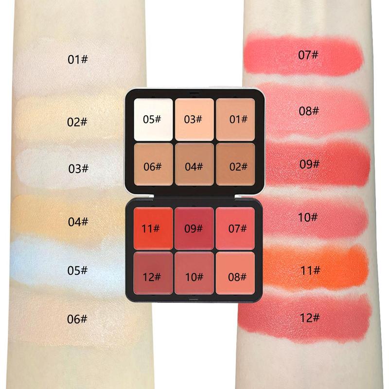 6 Color Cosmetic Concealer & 6 Color Blush Palette, Long Lasting Makeup Palette, Tinted Facial Contouring Makeup Products, Summer Gift, Girly Room Accessories Makeup