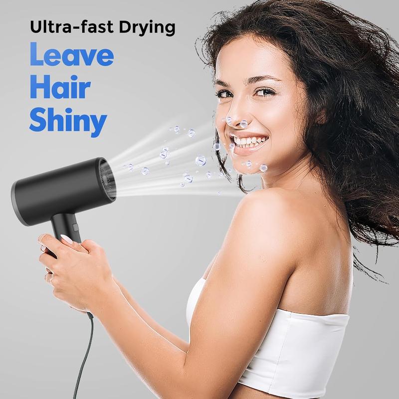 Professional Hair Dryer Ionic Blow Dryer with Diffuser and Nozzle, 1600 Watt Negative Ions Salon Light Hairdryer for Man Women Black