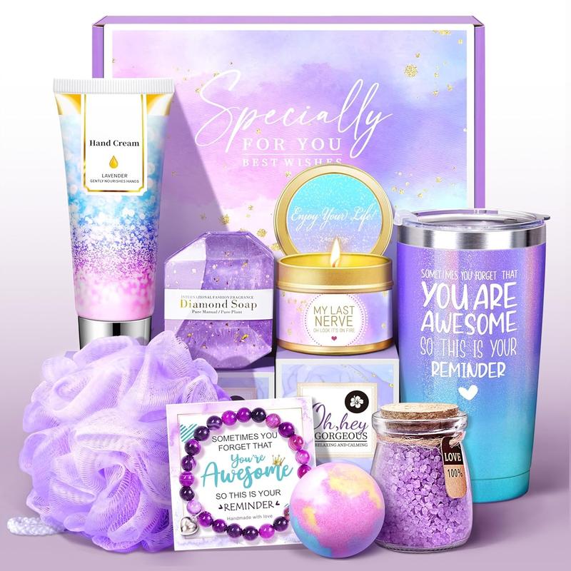 Christmas Gifts for Women, Birthday Gifts for Women, Sister, Wife, Teacher, 9 count Lavender Care Package Gifts Set, Get Well Soon Gifts for Women, Thinking of You Gift ,Christmas Gift Sets for Her