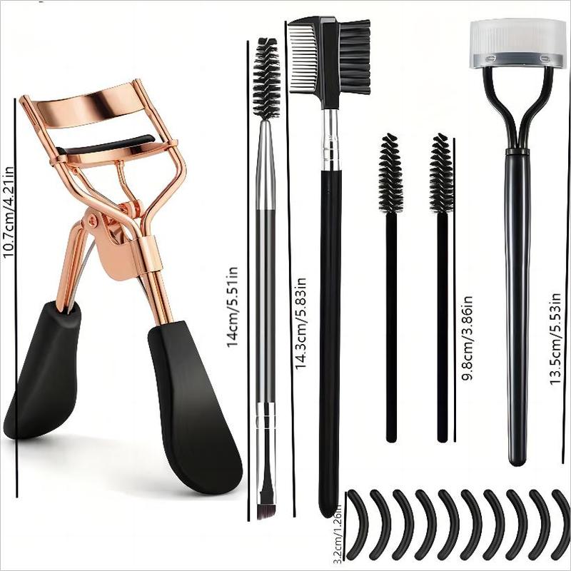 Eye Makeup Tool Set, 16pcs Including Eyelash Curler & Eyelash Comb Separator & Mascara Brush & Double-ended Eyebrow Brush & Curler Replacement Pad, Summer Gift, Makeup Set