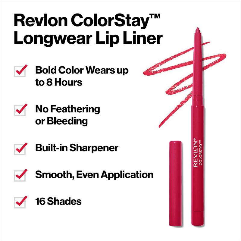 Revlon Lip Liner, Colorstay Lip Makeup with Built-in-Sharpener, Longwear Rich Lip Colors, Smooth Application, 630 Nude, 0.01 oz Eyeliner Lipliner