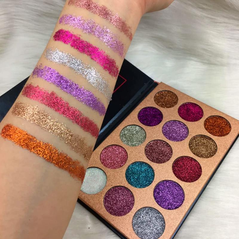 15 Colors Glitter Eyeshadow Palette, Shimmering Eye Shadow Palette, High Pigmented Eyeshadow Powder, Colorful Eye Makeup Products for Women