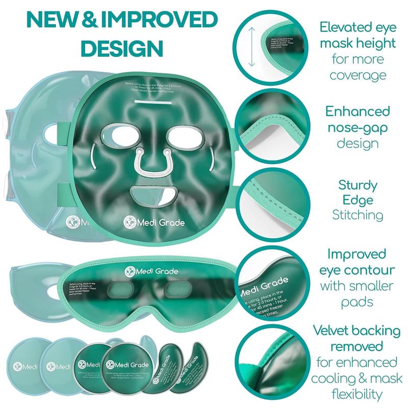 Cooling Ice Face Mask and Cooling Eye Mask for Puffy Eyes & Migraine Relief - Self Care Face Ice Pack with Face Ice Mask Technology - Cooling Face Mask, Eye Pads and Bag Gel Hydrating Relaxing Skin Care