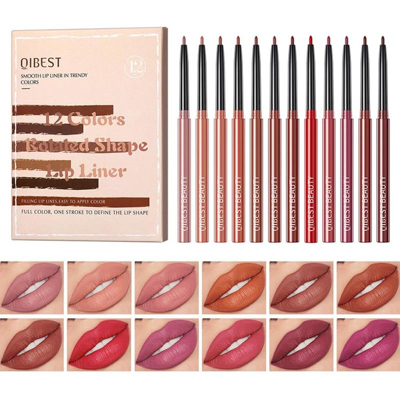 Long Lasting Matte Lip Liner Set, 12pcs box Lip Liner Pencil, Easy to Apply, Suitable for All Occasions Lip Makeup, Girls and Women Makeup Accessories