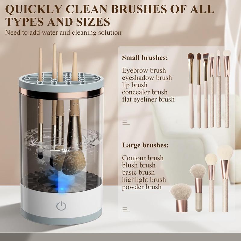 Electric Makeup Brush Cleaner, Cosmetic Brush Cleaner, Upgraded Electric Makeup Brush Cleaner with Brush Clean Mat, Automatic Spinning Makeup Brush Cleaner for All Size Makeup Brush (white)