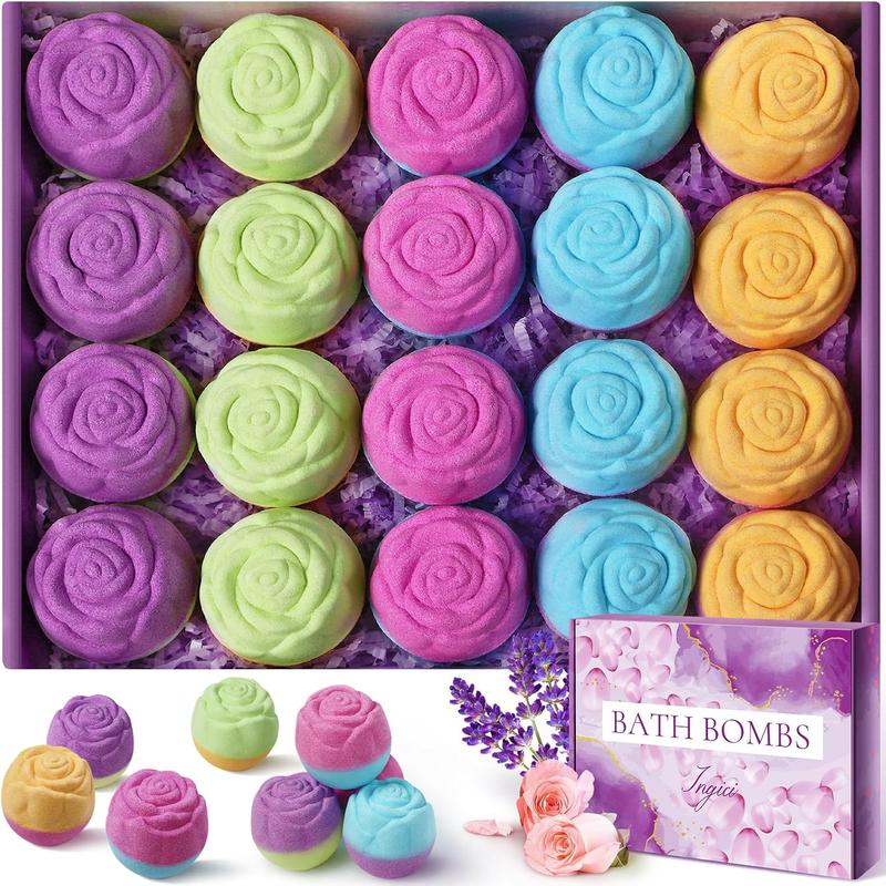 Bath Bombs for Women - 20 Pcs Handmade Natural Essential Oils Rose Bath Bombs, Home Spa Fizzies Bubble Bath for Women, Birthday Gifts for Women Her Self Care Gifts for Women Mom Wife