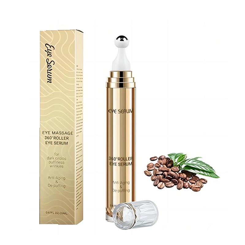 Eye Serum 5% Caffeine,Under Eye Cream for Dark Circles & Puffiness Eve Care Eye Roller Serum with 360°Massage Ball Reduce Eye Bags Wrinkles & Fine Lines 20ML