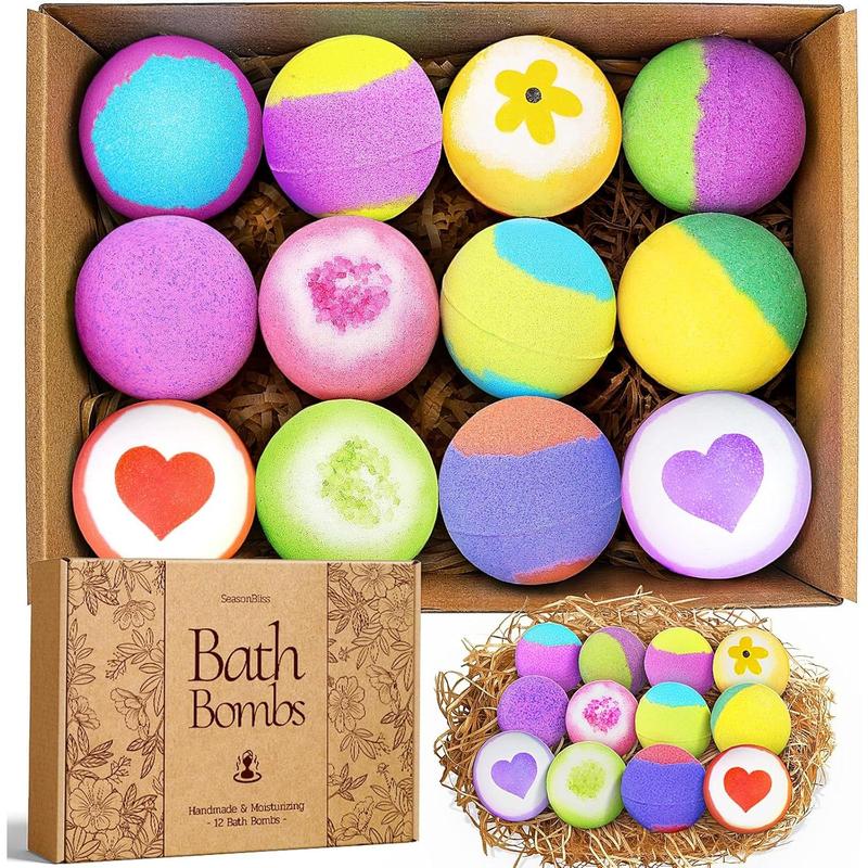 Bath Bombs Gift for Women, 12 Pack Handmade Bubble Shower Bombs Set, Bath Bomb with Shea Butter & Individually Wrapped, Amazing Present Party Gift Basket for Her Him, Wife, Girlfriend, Mother