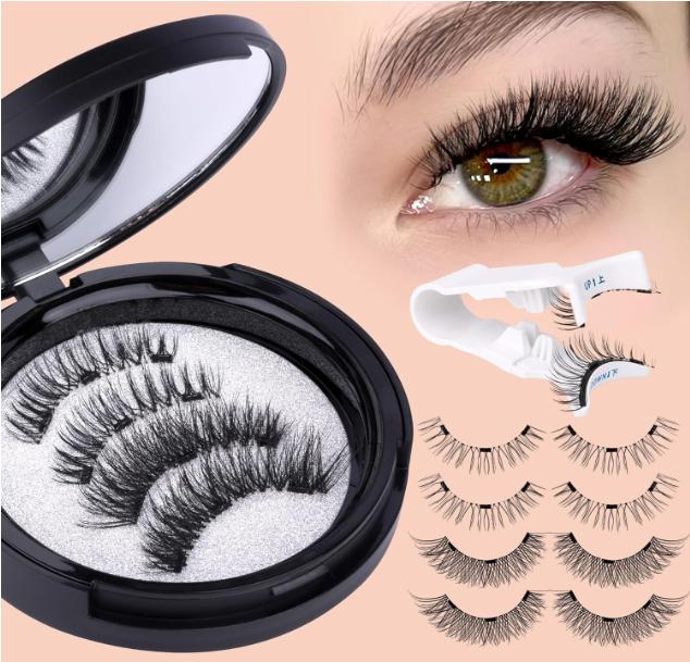 Magnetic Eyelashes Natural Look, Reusable Magnetic Lashes with Applicator, 2 Pairs Magnetic Eyelashes without Eyeliner, Wispy Eyelashes Magnetic Lashes No Glue Needed