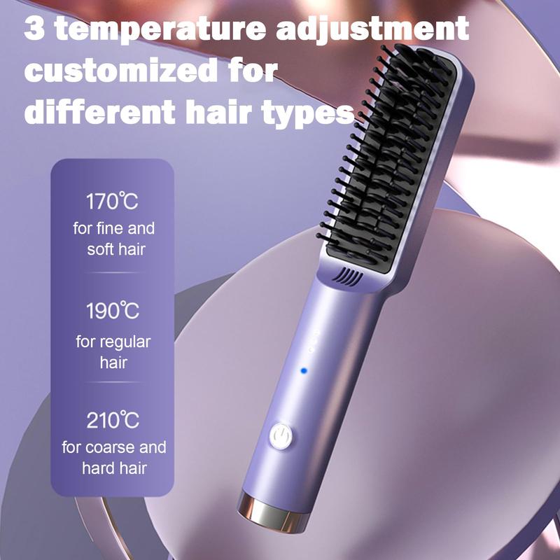 2024 Portable Cordless Hair Straightener Brush,Women Straightening Brush with Negative Ion USB Rechargeable, Hot Comb Hair Straightener for Travel,Household,Gift electric  comb